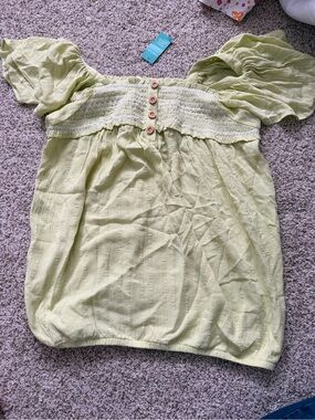 Maurices Light Green Puff Sleeve Smocked Top